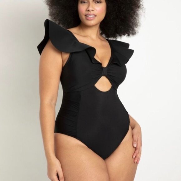 Eloquii Other - NWT Eloquii Black Ruffle 1 Piece Swimsuit, 26